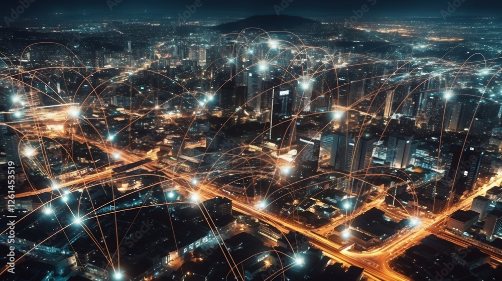 Ilustração Conceptual diagram of interconnected smart cities with ...