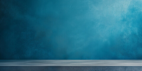 Wall Mural - serene blue background with textured wall and wooden surface creates calming atmosphere.