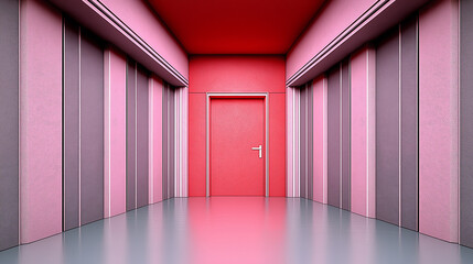 Aufkleber - Red door opening into pink and gray room with striped walls