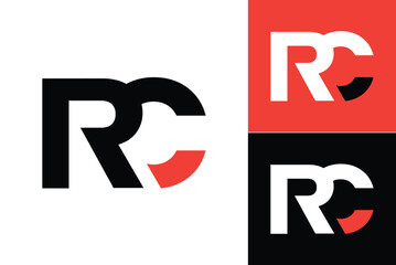 Aufkleber - The image shows a flat monogram logo design of an initial letter RC in black color with red accent that looks clean and bold on a white background