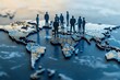 © SY - Silhouette figures stand on a detailed world map. Illustrates global business, teamwork, or international connections.