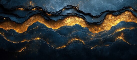 Poster - Abstract Waves of Golden Light on Dark Textured Background