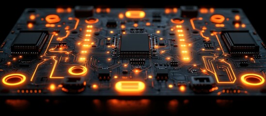 Poster - Futuristic Circuit Board with Glowing Elements and High-Tech Design