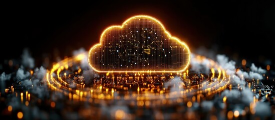 Poster - Futuristic Cloud Computing Concept with Digital Elements and Light Effects