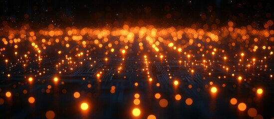 Poster - Glowing Orange Particles Creating Ethereal Effect on Dark Background and Surface Texture