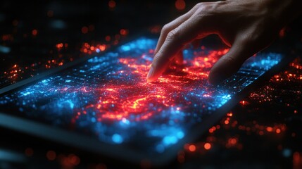 Poster - Glowing Digital Interface With Hand Interacting on Abstract Background