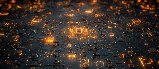 Poster - Abstract Technology Background with Glowing Circuits and Microchips