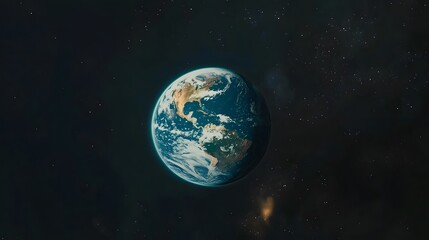 Wall Mural - stunning view of earth from space, showcasing the americas and swirling clouds against a backdrop of