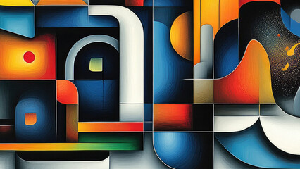 Poster - Abstract geometric art composition with vibrant colors and dynamic shapes and patterns