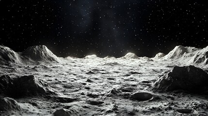 Wall Mural - a breathtaking view of a lunar landscape under a starry night sky.