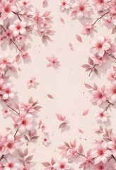  Elegant Pink Cherry Blossom Branches Frame on Pale Pink Background
