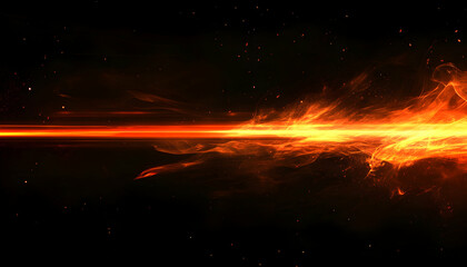 Poster - Blazing Horizon, An Abstract Depiction of Fire and Light Streaking Across a Dark Canvas, Evoking Power and Intense Energy within a Minimalist Composition