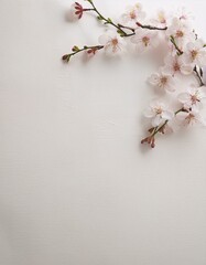 Fototapete - オフホワイトの和紙に揺れる桜の枝、静けさと品のある春の風情が広がる風景

