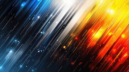 Fototapete - Vibrant abstract lines in blue red and yellow rush across a clean white background showcasing a minimalist and modern design perfect for presentations and creative projects.