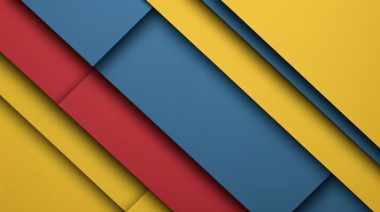 Fototapete - Dynamic lines in vibrant blue red and yellow streak across a clean white background creating an engaging abstract design characterized by minimalist flat illustration elements.
