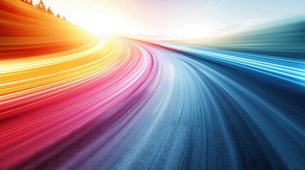 Fototapete - Bright lines in blue red and yellow swirl across a white background creating a sense of motion. This minimalist design emphasizes fluidity and energy perfect for a modern presentation.