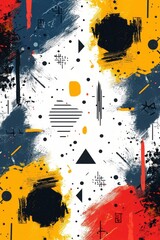 Fototapete - Colorful abstract lines in blue red and yellow dash across a minimalist white background. This vibrant design features simple geometric shapes and patterns creating an energetic visual impact.