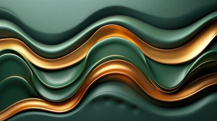Poster - A vibrant display of green and gold leather showcases an abstract design with various textures. The elegant layers create a rich and dynamic visual experience that draws the eye.