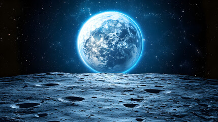 Wall Mural - stunning view of earth rising above the cratered lunar surface. a breathtaking cosmic scene filled w
