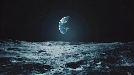 Wall Mural - stunning view of earth rising above the lunar surface. the craters and texture of the moon are sharp