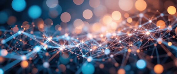 Poster - Abstract Connection Network with Glowing Nodes and Bokeh Background