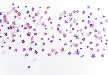 Poster - Purple Star Confetti Scattered on White Background: A Festive Celebration