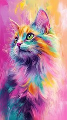  Psychedelic feline, rainbow of colors and brushstrokes in a modern art form