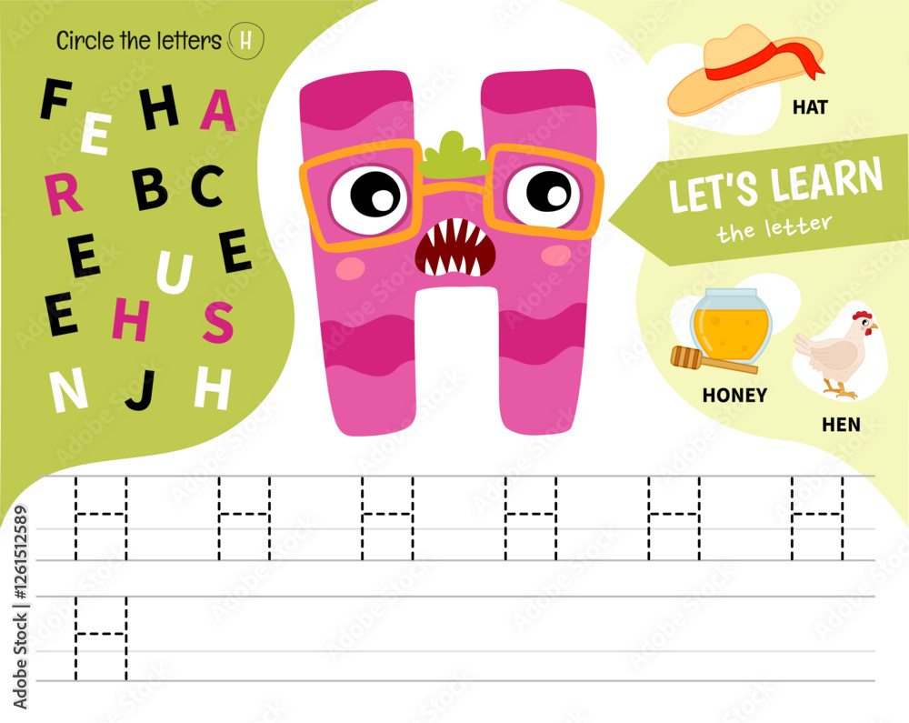 Kids learning material. Worksheet for learning alphabet. Letter H ...