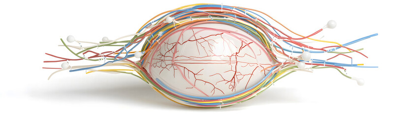 Poster - Intricate optical nerve model science lab educational illustration clinical environment close-up view vision research