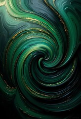 Poster - Emerald Green Swirl Abstract Painting Gold Accents