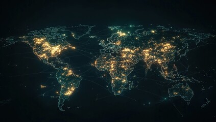 Poster - Global Network: Illuminating Connections Across Continents and Cultures, Showcasing International Interdependence Through Light and Lines.