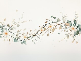 Wall Mural - A delicate watercolor illustration featuring intertwining branches adorned with soft flowers and leaves, creating a serene and elegant design.