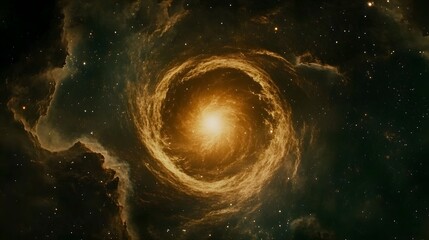 Wall Mural - a mesmerizing cosmic swirl of golden nebulae and stars. a bright core radiates light, creating a bre