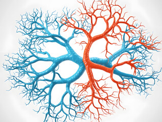 Poster - Analyzing branching patterns of blue and red vascular structures laboratory scientific illustration educational environment overhead view