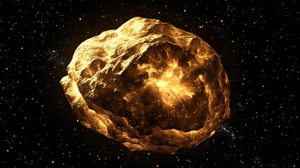 Wall Mural - a radiant golden asteroid, glowing intensely against a backdrop of twinkling stars in the vast expan
