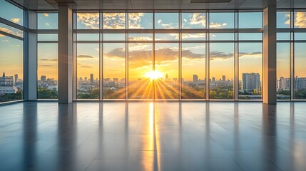 Poster - Spacious office interior with large window providing city view and natural light for a productive workspace