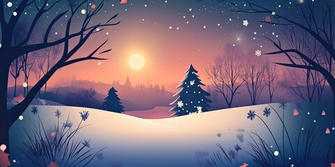 Scene Of Winter Snowscape, With Mountains And Trees Covered In Thick Layers Of Snow, Blue Sky With A Few White Clouds Scattered Around, Snowflakes Are Falling On The Surface