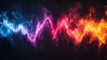 Aufkleber - Colorful smoke and dust on black background with visualized music tracks as colorful waveforms