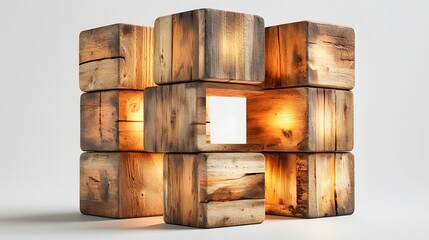 Poster - wooden cube lamp with white light and modular blocks arranged in a creative structure