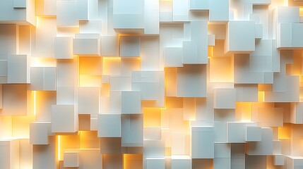 Poster - Minimalist voxel design wall with square patterns on a clean white background