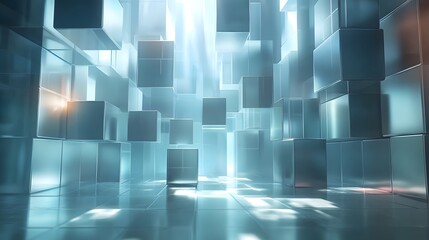 Poster - room with stacked cubes and natural light streaming through the window in a minimalist setting