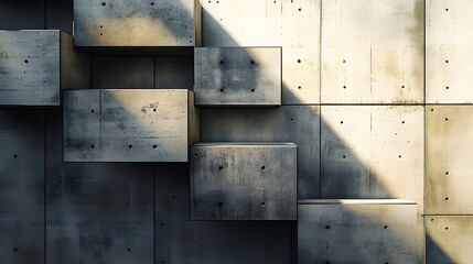 Poster - minimalist 3d stacked blocks of various sizes arranged on a wall in an abstract display
