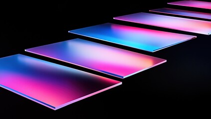 Poster - Abstract Gradient Glass Panels Float in Dark Space: A Visual Journey of Color and Form, Exploring Modern Art's Reflective Surfaces