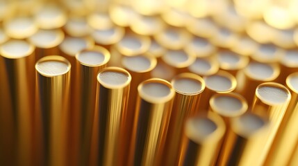 Poster - collection of gold colored metal rods arranged in a minimalist style forming a modern abstract compo