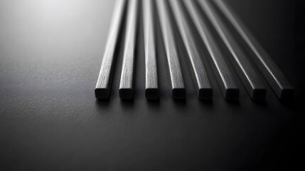 Poster - group of metal rods arranged on a black surface in minimalist 3d design with elongated shapes