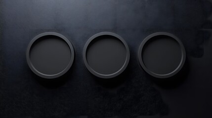 Poster - three black round knobs on a black wall with minimalist 3d symmetrical circular elements design