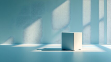 Poster - minimalist 3d cube in white box illuminated by soft spotlight on a clean background
