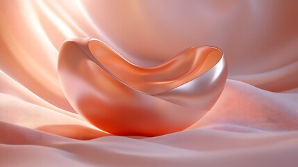 Poster - Close up of pink and white fabric with minimalist 3d curved shape against a blank background