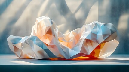 Poster - minimalist desk with a piece of paper illuminated by soft natural light featuring low-poly art desig