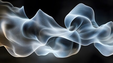 Aufkleber - White and blue waves with inverted shapes against a dark background creating a dynamic abstract pattern